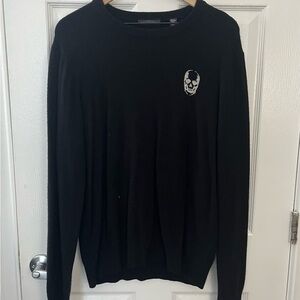 Saks Fifth Avenue Black Crewneck Sweater with Skull Design / Merino Wool